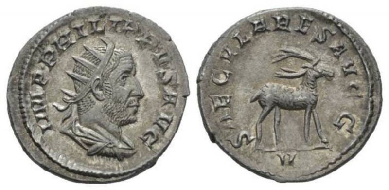 Philip I, 244-249 Antoninianus 248, AR 22.5mm., 3.60g. IMP PHILIPPVS AVG, radiat...