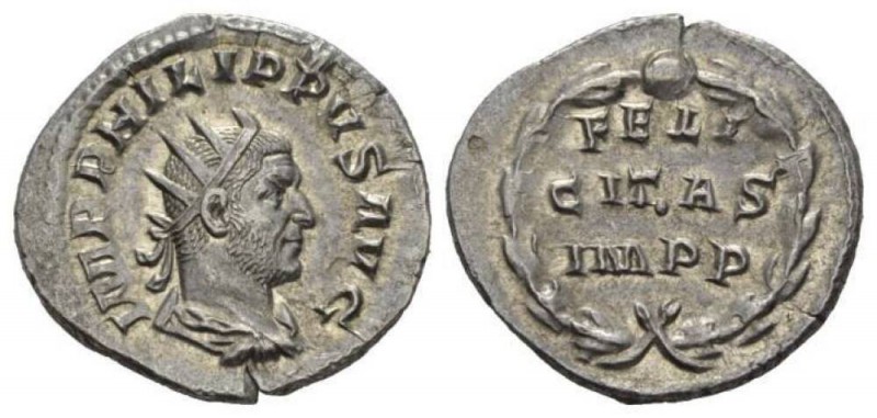 Philip I, 244-249 Antoninianus 249, AR 23.5mm., 4.26g. IMP PHILIPPVS AVG Radiate...