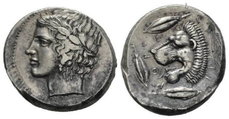 Sicily, Leontini Tetradrachm circa 430, AR 28mm., 17.28g. Laureate head of Apoll...