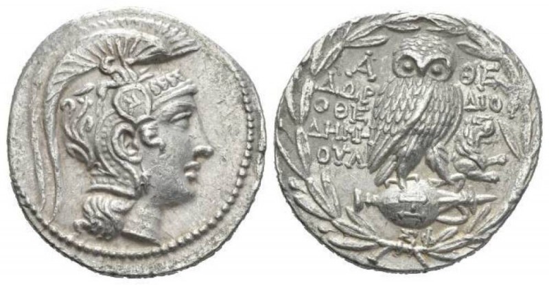 Attica, Athens Tetradrachm 163-164, AR 31mm., 16.91g. Helmeted head of Athena r....