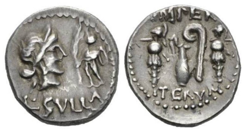 L. Cornelius Sulla. Denarius Denarius, mint moving with Sulla 84-83, AR 18mm., 3...