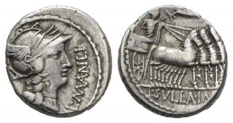 L. Cornelius Sulla Imperator with L. Manlius Torquatus Proquaestor. Denarius min...