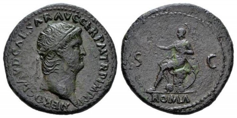 Nero, 54-68 Dupondius 65, Æ 28mm., 11.71g. Radiate head r. Rev. Roma seated left...