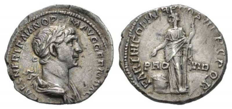 Trajan, 98-117 Denarius 114-117, AR 18.5mm., 2.96g. IMP CAES NER TRAIAN OPTIM AV...