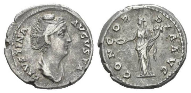 Faustina senior, wife of Antoninus Pius Denarius 139-141, AR 18mm., 3.25g. FAVST...