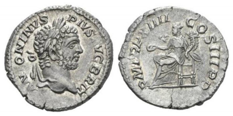 Caracalla, 198-217 Denarius 210, AR 19mm., 3.17g. ANTONINVS PIVS AVG BRIT Laurea...