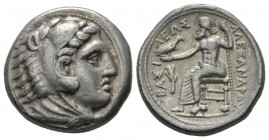 Kingdom of Macedon, Alexander III, 336 – 323 Amphipolis Tetradrachm 323-320, AR 25.5mm., 17.13g. Head of Heracles right, wearing lion-skin headdress. ...