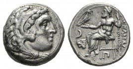 Kingdom of Thrace, Lysimachos, 323-281 Colophon Drachm 310-301, AR 18mm., 4.20g. Head of Herakles r., wearing lion skin. Rev. Zeus Aëtophoros seated l...