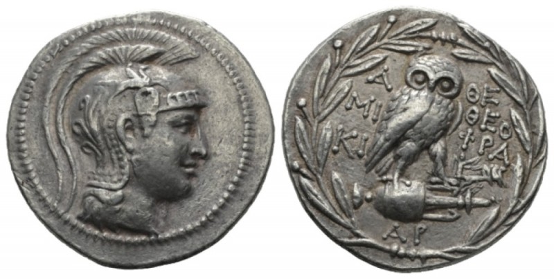 Attica, Athens Tetradrachm 137-136, AR 33mm., 16.85g. Helmeted head of Athena r....