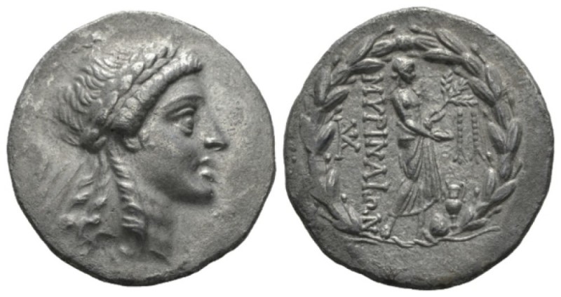 Aeolis, Myrina Tetradrachm circa 155-145, AR 30.5mm., 16.20g. Laureate head of A...