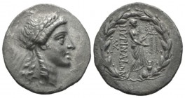 Aeolis, Myrina Tetradrachm circa 155-145, AR 30.5mm., 16.20g. Laureate head of Apollo r. Rev. MΥΡINAIΩN Apollo Grynius standing r. with laurel branch ...