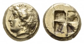 Ionia, Phocaea Hecte circa 477-388, EL 10.5mm., 2.54g. Female head l., hair caught up in saccos; behind, seal. Rev. Quadripartite incuse square. Bosto...