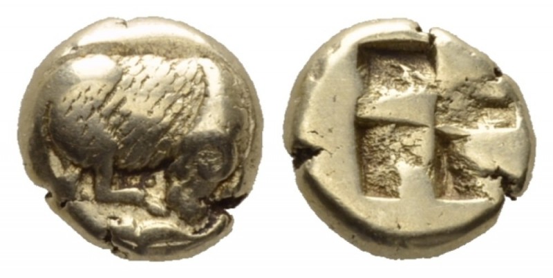 Ionia, Phocaea Hecte 477-388, EL 10.5mm., 2.52g. Ram butting r.; below, seal. Re...