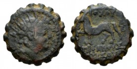The Seleucid Kings, Antiochus VI Dionysus, 144-142 Ake (?) Bronze 144-142, Æ 15.5mm., 2.70g. Radiate head r. Rev. Horse advancing l. SC 2025.

About...
