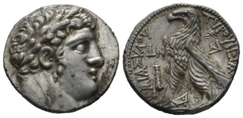 Phoenicia, Tyre Tetradrachm 77-76, AR 28.5mm., 14.39g. Laureate head of Melqart ...