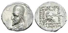 Parthia, Mithradates III, circa 87-80 BC Rhagai Drachm 87-80, AR 20.5mm., 4.01g. Bust left, wearing tiara decorated with seven-rayed star. Rev. Archer...