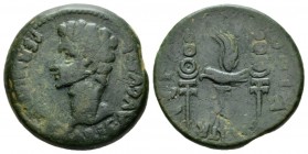 Hispania, Colonia Patricia Octavian as Augustus, 27 BC – 14 AD Dupondius 27 BC-14 AD, Æ 30.5mm., 19.26g. PERMISSV CAESARIS AVGVSTI Bare head l. Rev. C...