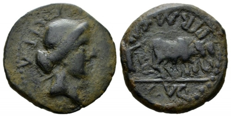 Hispania, Emerita Octavian as Augustus, 27 BC – 14 AD Bronze 23-22, Æ 29mm., 12....