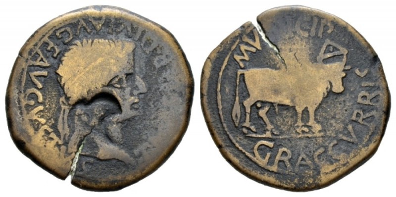Hispania, Graccuris Tiberius, 14-37 As 14-37, Æ 28mm., 12.13g. Laureate head r. ...