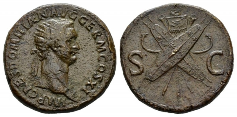 Domitian, 81-96 Dupondius 85, Æ 28mm., 13.02g. IMP CAES DOMITIAN AVG GERM COS XI...