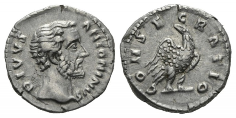 Antoninus Pius, 138-161 Denarius after 161, AR 18.5mm., 3.45g. Bare head r. Rev....