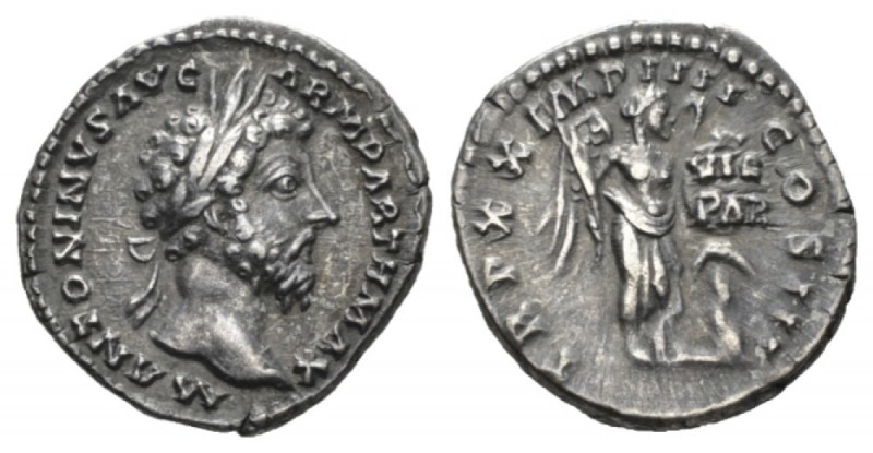 Marcus Aurelius, 161-180 Denarius 166, AR 18.5mm., 2.98g. M ANTONINVS AVG ARM PA...