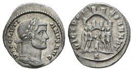 Diocletian, 284-305 Argenteus Rome 295-297, AR 19mm., 3.16g. DIOCLETI – ANVS AVG Laureate head r. Rev. VICTORI – A SARMAT The four tetrarchs sacrifici...