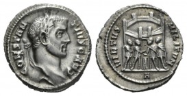Constantius Chlorus Caesar, 293 – 305 Argenteus 295-297, AR 28mm., 3.18g. CONSTAN – TIVS CAES Laureate head r. Rev. VIRTVS – MILITVM The four princes ...