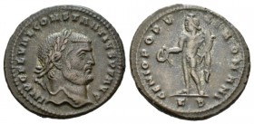 Constantius I, 305-306 Follis Cyzicus 305-306, Æ 28mm., 9.01g. IMP GAL VAL CONSTANTIVS P F AVG Laureate head r. Rev. GENIO POPVLI ROMANI Genius standi...