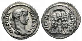 Galerius Maximianus Caesar, 293 – 305 Argenteus Rome 294, AR 19mm., 2.87g. MAXIMIA – NVS CAES Laureate head r. Rev. VIRTVS – MILITVM The four tetrarch...