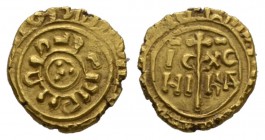 Messina, Federico II, 1197-1250 Multiplo Tari' 1209-1220, AR 13mm., 2.09g. Cufic legend at centre circle with four pellets. Rev. IC/XC/NI/CA Cross MIR...