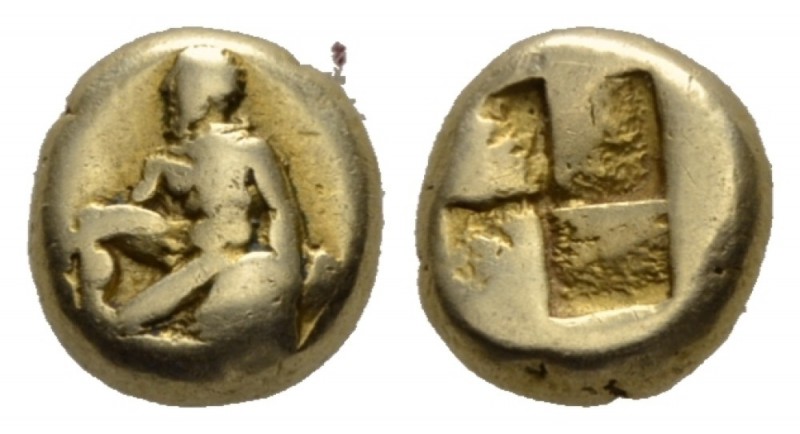 Mysia, Cyzicus Hecte 460-400, EL 9.5mm., 2.50g. Nude warrior kneeling l.,below, ...