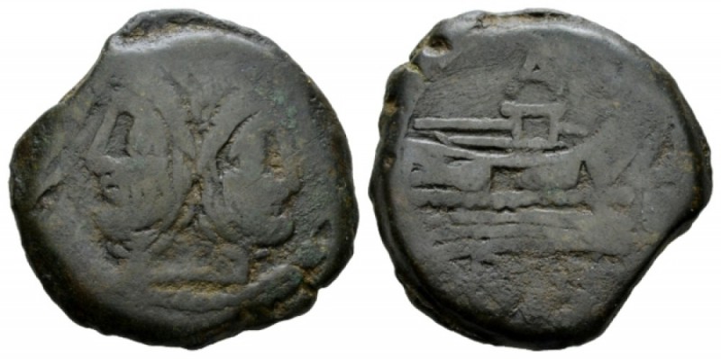 AT or TA series As circa 169-158, Æ 32.5mm., 23.30g. Laureate head of Janus; abo...