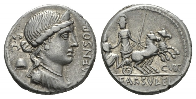 L. Farsuleius Mensor. Denarius 75, AR 18.5mm., 3.85g. MENSOR Diademed and draped...