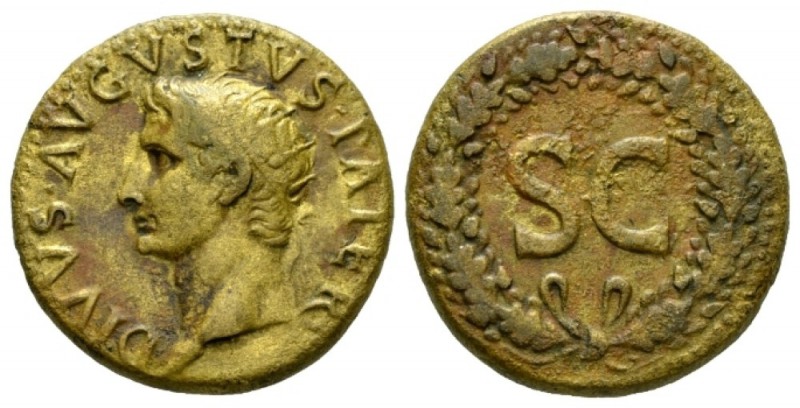 Divus Augustus. Dupondius circa 22-26, Æ 28mm., 13.79g. DIVVS AVGVSTVS PATER Rad...