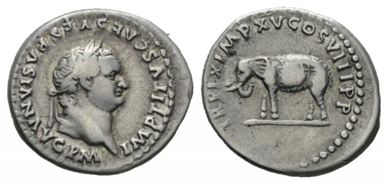 Titus, 79-81 Denarius 80, AR 19.5mm., 3.31g. IMP TITVS CAES VESPASIAN AVG P M La...