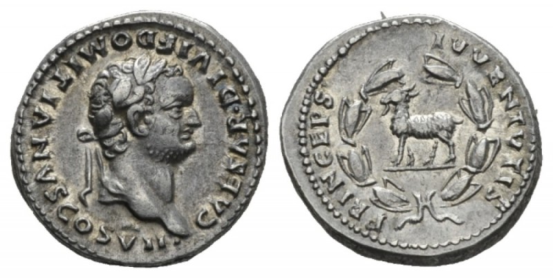 Domitian as Caesar, 69-81 Denarius 80-81, AR 18mm., 3.46g. CAESAR DIVI F DOMITIA...