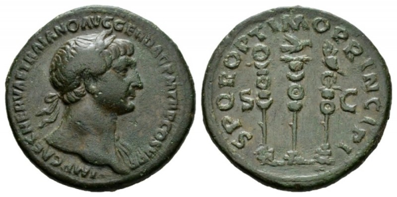 Trajan, 98-117 As 105-107, Æ 29mm., 10.35g. IMP CAES NERVAE TRAIANO AVG GER DAC ...