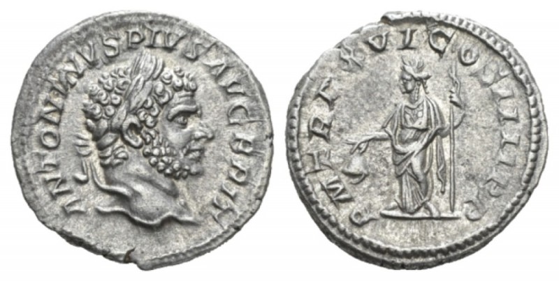 Caracalla, 198-217 Denarius 213, AR 19mm., 3.18g. ANTONINVS PIVS AVG BRIT Laurea...