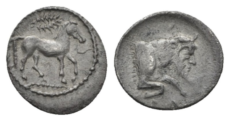 Sicily, Gela Litra circa 465-450, AR 11.5mm., 0.81g. Horse walking r. with loose...