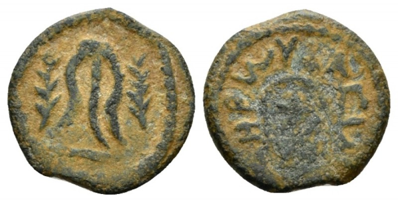 Judaea, Herod I, 40-4 Jerusalem Two Prutot 40-4, Æ 18.5mm., 2.70g. Cross within ...