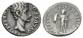 Octavian as Augustus, 27 BC – 14 AD Denarius Colonia Patricia (?) 18-16 BC, AR 19.5mm., 3.51g. S P Q R CAESARI AVGVSTO Bareheaded bust r. Rev. VOT P S...