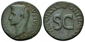 Octavian as Augustus, 27 BC – 14 AD As 15 BC, Æ 28mm., 10.02g. Laureate bust l. Rev. CN PISO CN F IIIVIR AAAFF in centre SC. RIC 382. CBN 448.

Gree...