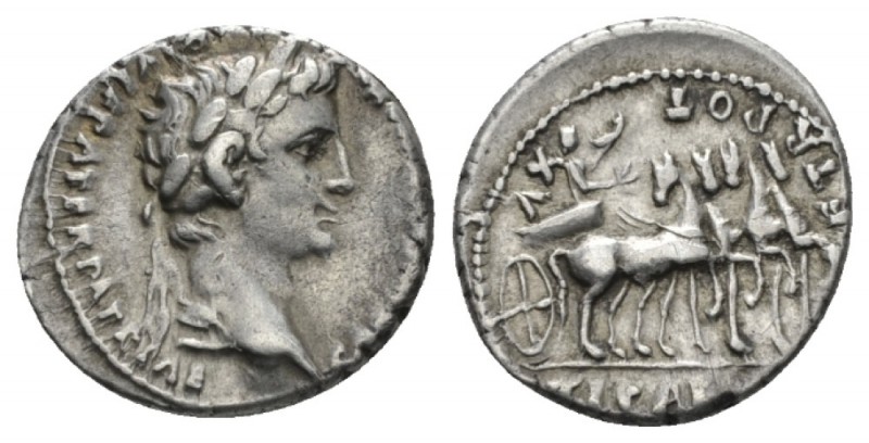 Octavian as Augustus, 27 BC – 14 AD Denarius Lugdunum 13-14, AR 18.5mm., 3.80g. ...