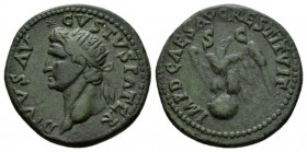 Divus Augustus. As 81-82, Æ 27mm., 9.93g. DIVVS AV – GVSTVS PATER Radiate head l.; above, small star. Rev. IMP D CAESAR AVG RESTITVIT Eagle standing f...