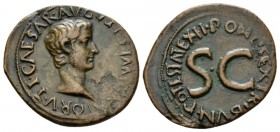 Tiberius caesar, 9 – 14 As 8-10, Æ 32mm., 11.14g. TI CAESAR AVGVST F IMPERATOR V Bare head r. Rev. PONTIFEX TRIBVN POTESTATE XII in centre S C. C 27. ...