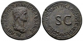 Agrippina Senior, mother of Gaius Sestertius 42-43, Æ 38.5mm., 27.86g. AGRIPPINA M F GERMANICI CAESARIS Draped bust r., hair falling in long plait at ...