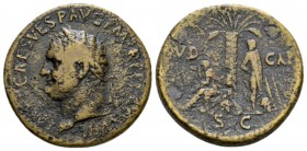 Titus, 79-81 Sestertius 80-81, Æ 33.5mm., 24.32g. Laureate head l. Rev. Jewess seated l. on cuirass under palm tree in attitude of mourning; before, s...