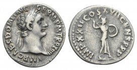 Domitian, 81-96 Denarius 95, AR 18.5mm., 3.30g. IMP CAES DOMIT GERM P M TR P XIIII Laureate head r. Rev. IMP XXII COS XVII CENS P P P Minerva standing...