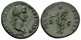 Nerva, 96-98 As 97, Æ 28mm., 10.02g. IMP NERVA CAES AVG - P M TR P COS III P P Laureate head r. Rev. AEQVITAS - AVGVST Aequitas standing l.; holding s...